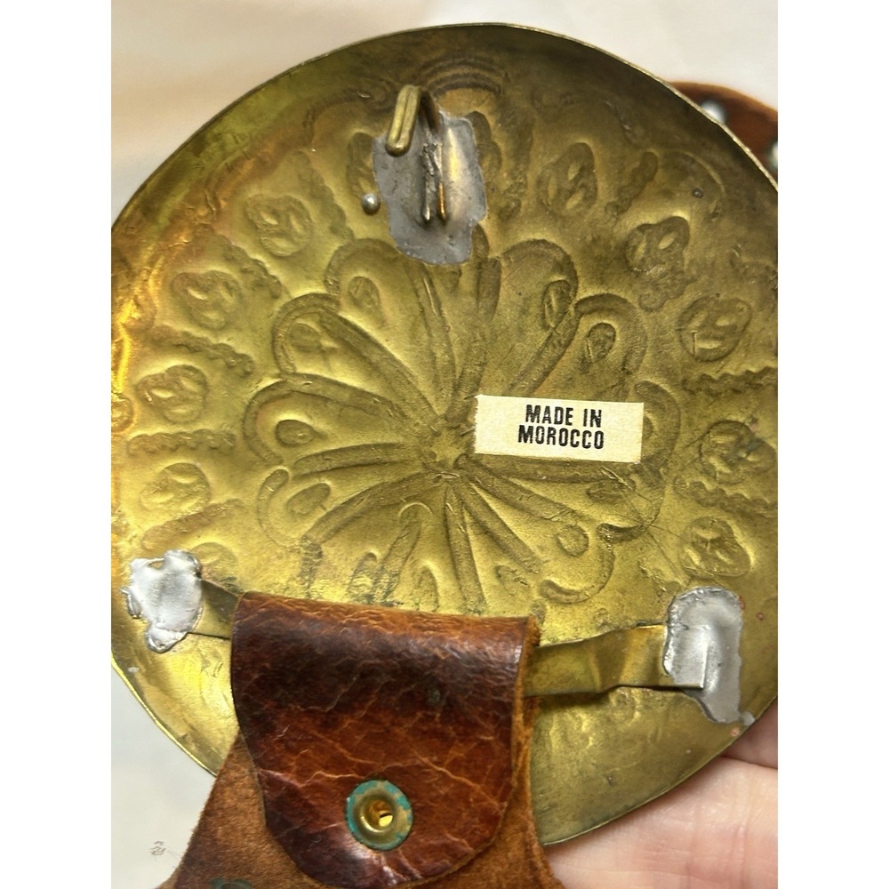VTG Authentic 60s Morocco Brass Leather Wide Disc Boho Hippie Concho Belt 40" - Picture 4 of 5